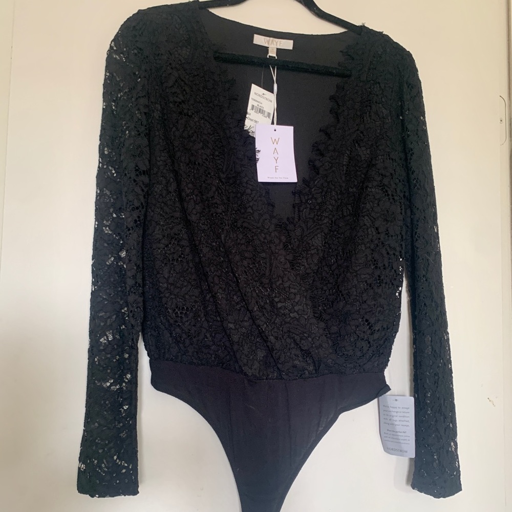 WAYF long sleeve lace bodysuit